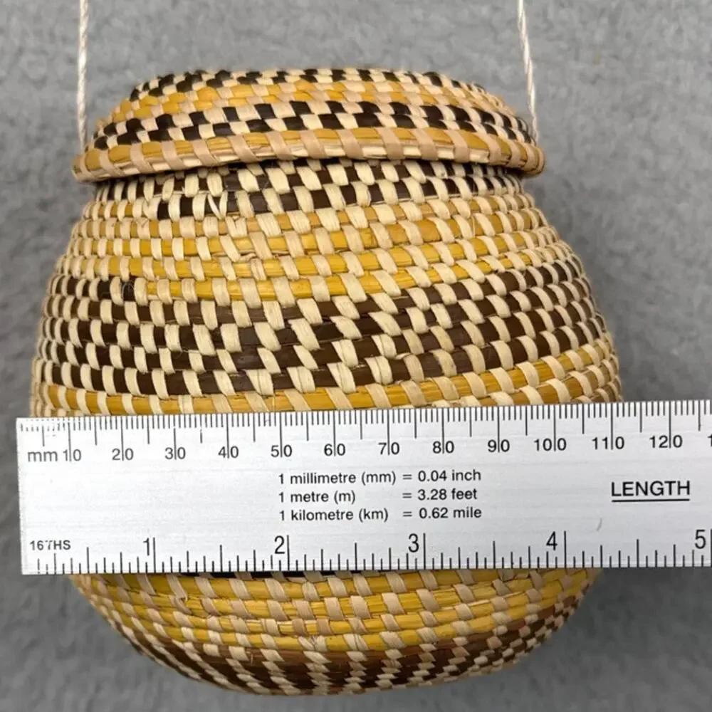 Vintage Sweetgrass Lidded Mini Basket Handwoven Folk Art Coastal Boho Decor